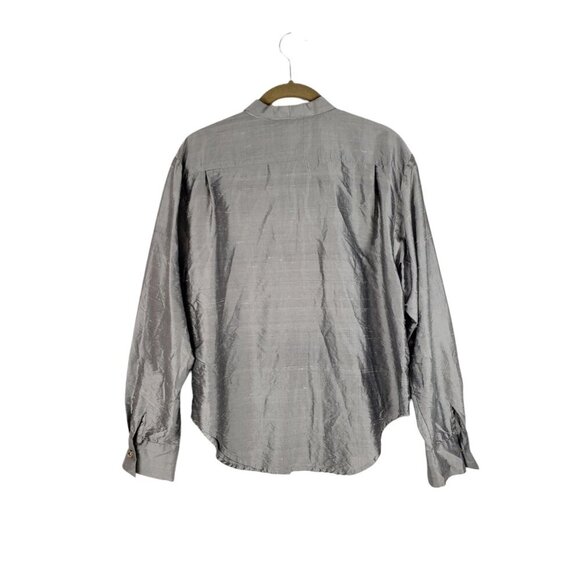 Connie Roberson Button Up Top Silver Dupioni Silk Long Sleeve Blouse Size Large - Picture 2 of 8